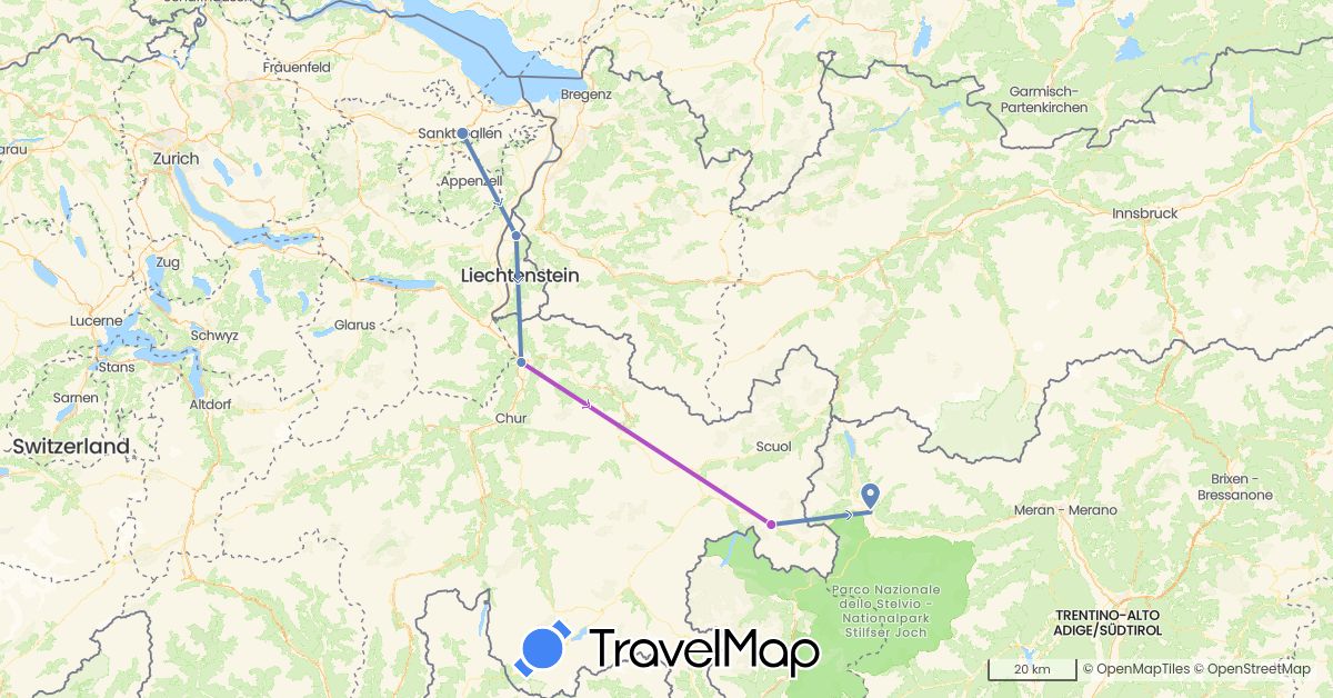 TravelMap itinerary: cycling, train in Switzerland, Italy, Liechtenstein (Europe)